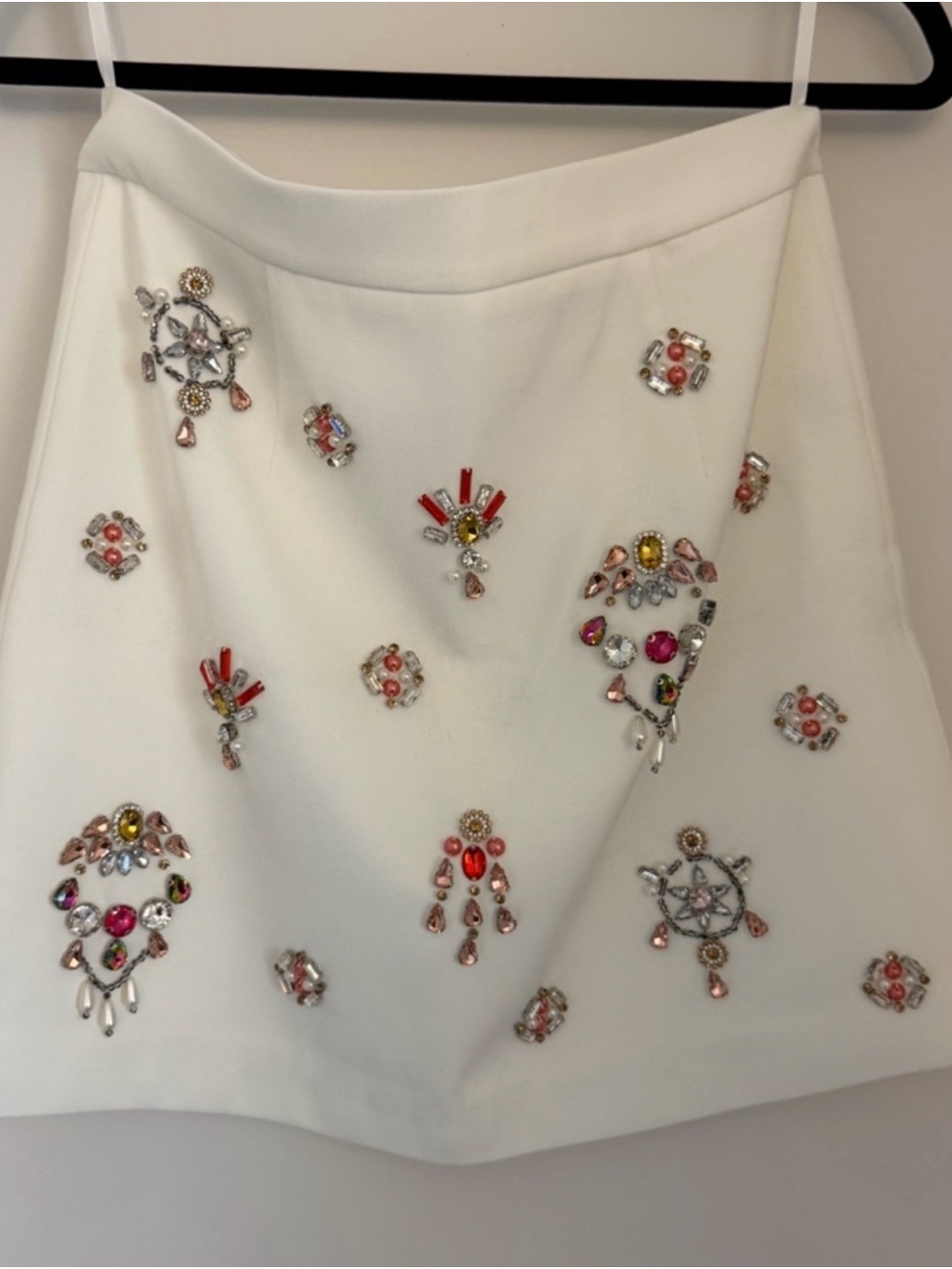 White Embellished Crop Top with Multicolor Jewel Accents